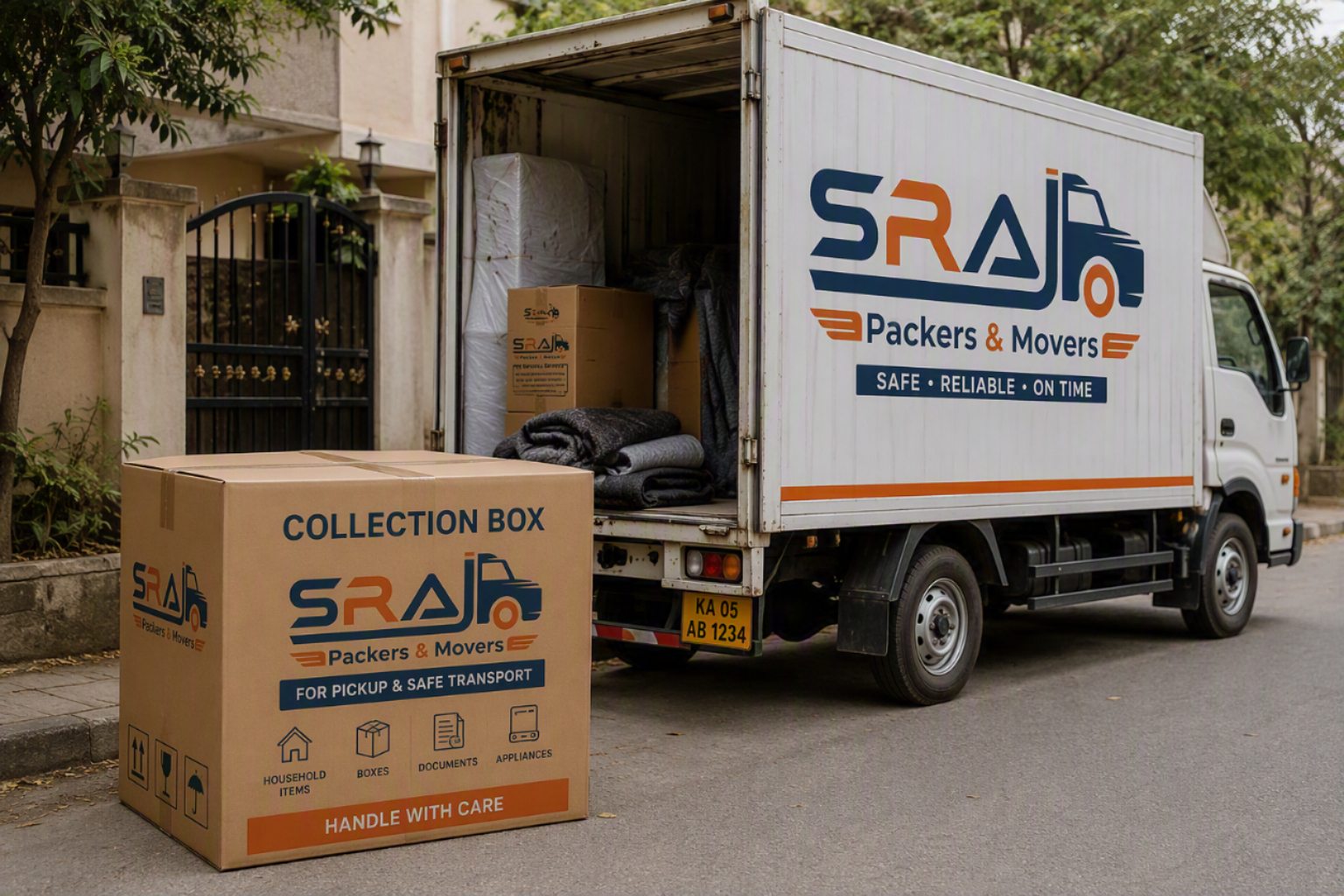 Movers carefully packing household boxes